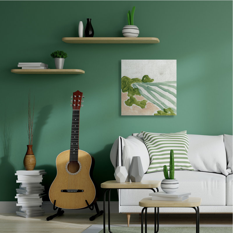 Paysage abstrait bord de mer fluide rose doux vert, H 30 po x l 30 po, Toile tendue