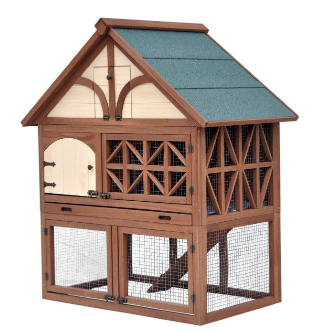 Tudor Style Brown and Beige Wooden Rabbit Hutch