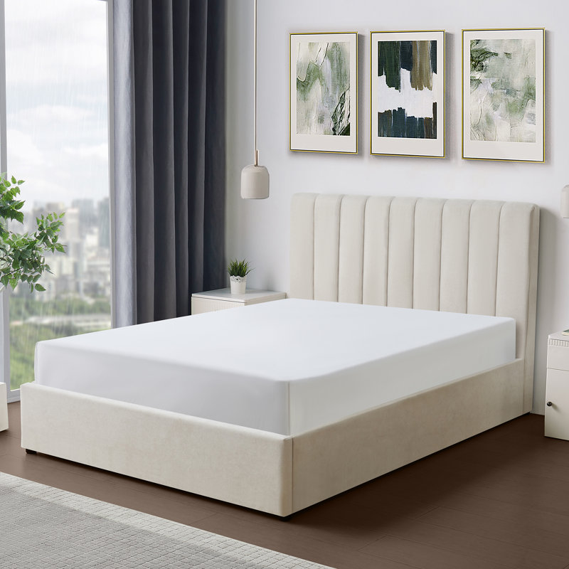 Evelynne Fabric Ottoman Bed Frame with Storage - , Beige, Double (4'6)