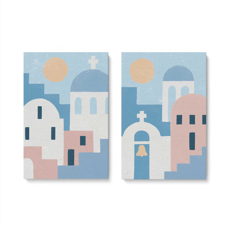 Ensemble de 2 Santorini Sunlit Dreams, H 19 po x l 16 po, Toile tendue