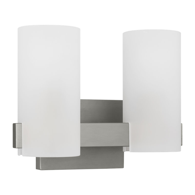 Rhode Medium Brushed Steel Vanity Light with Etched Glass Shades