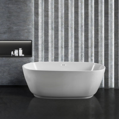 71" Streamline Freestanding Soaking Acrylic Bathtub With Drain and Bamboo Tray