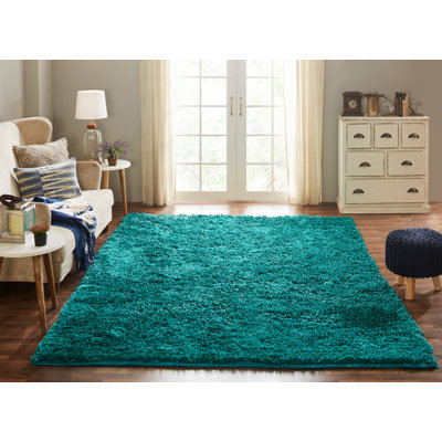 Tapis bleu sarcelle à poils longs Hayfield