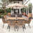  7-Piece Outdoor Dining Set With 6 Rattan Chairs, All-Weather Patio Table & Chairs For Backyard, Garden, Poolside-1922691515