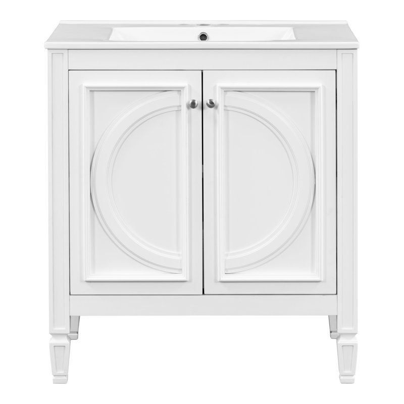 30" Bathroom Vanity With Sink, Blanc, Argent