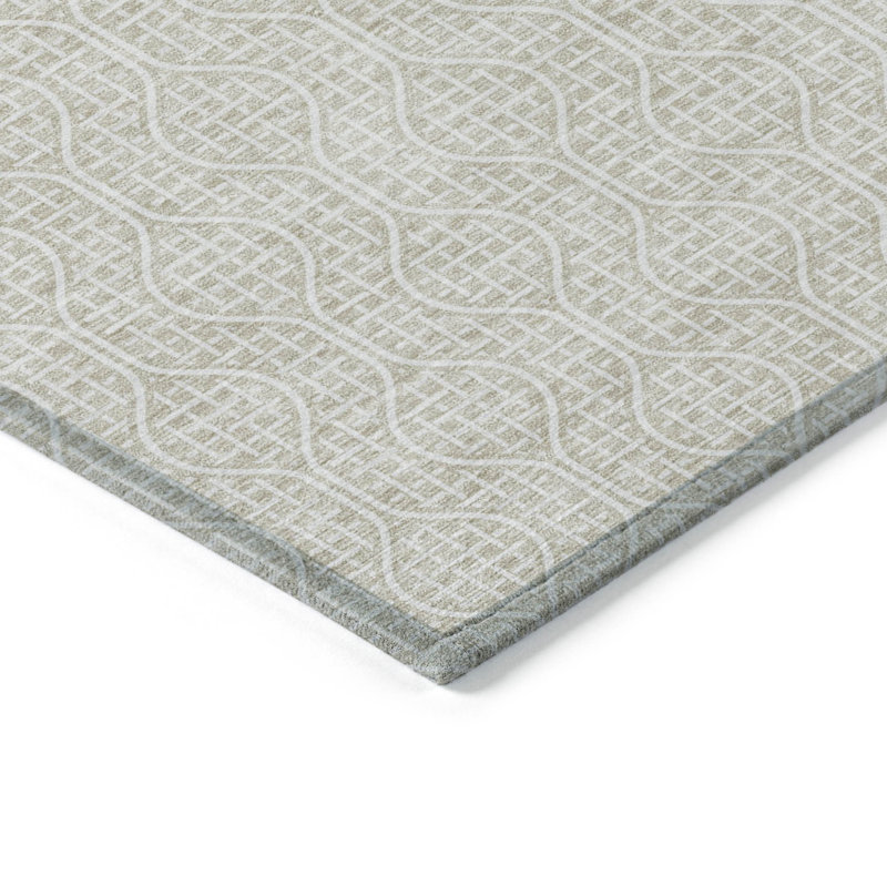Tapis extérieur lavable à motif géométrique beige et ivoire 5 pi x 8 pi