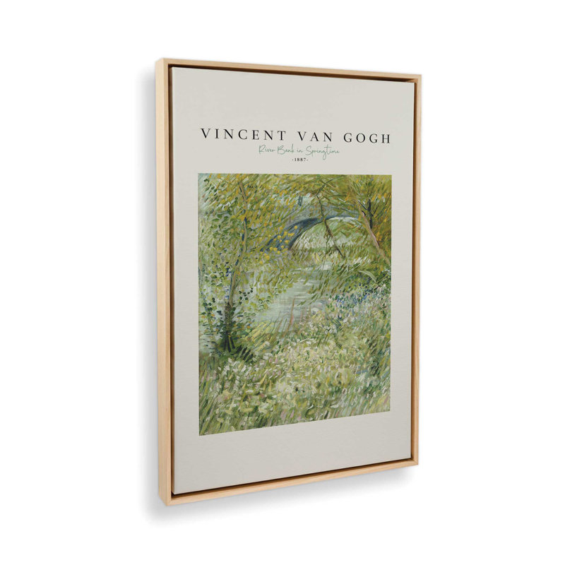 Van Gogh's River Bank au printemps v2, H 30,75 po x l 20,75 po, Cadre américain en érable flottant