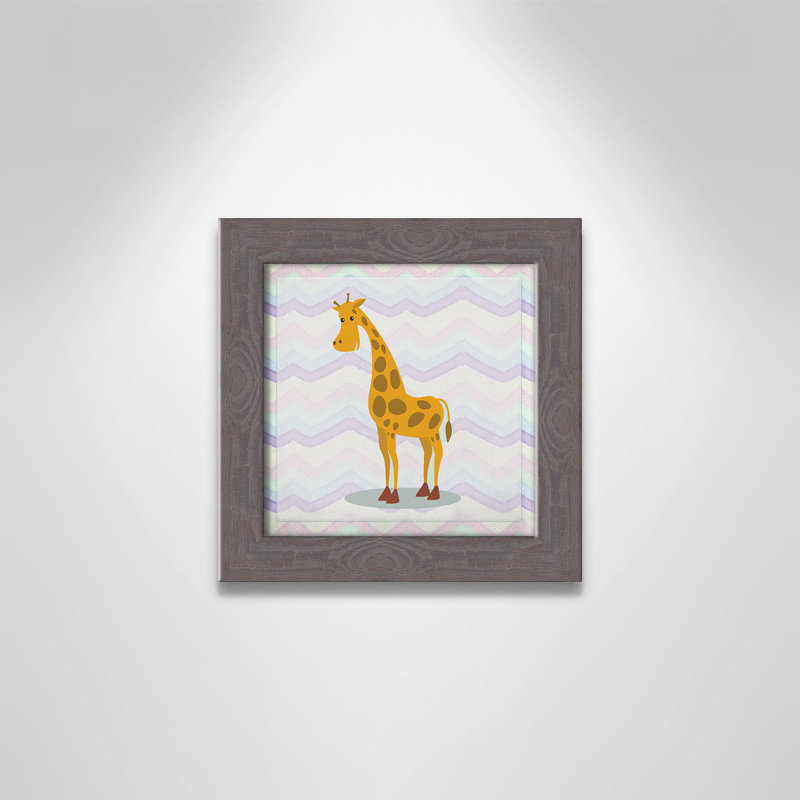 Décalcomanie murale «Pink Giraffe Time», Encadré plat à grain de bois gris, H 8 po x l 8 po x P 0,6 po