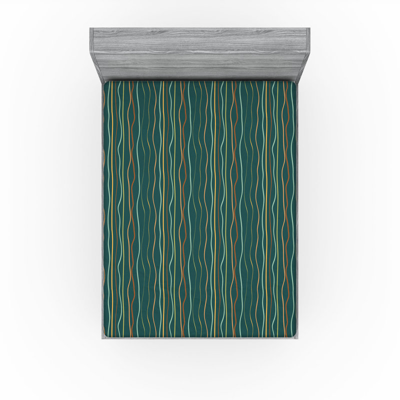 Drap-housse à motif floral Ambesonne, Bleu sarcelle foncé, marron jaune souci / rayé, Drap-housse grand