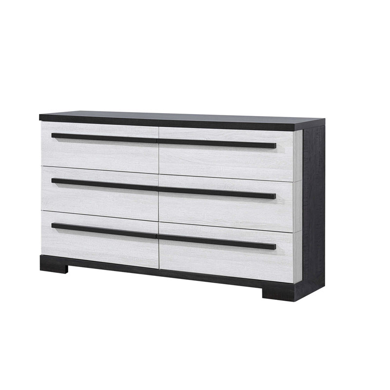 Six Drawers Dresser Wooden Storage Bedroom Furniture, Cream,Ebony