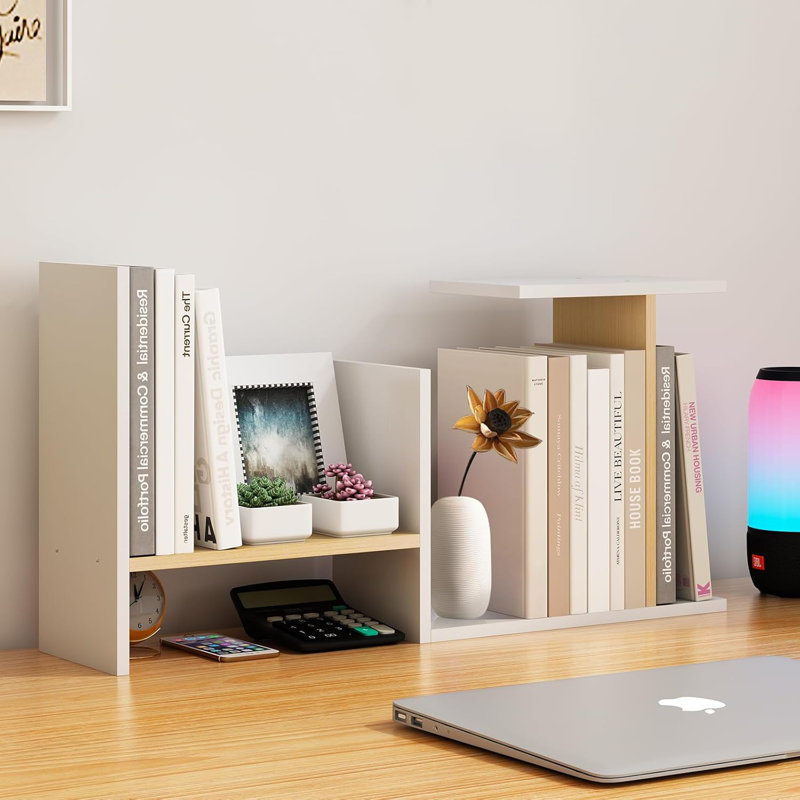 White Office Desk Storage Box And Storage Small Desktop Bookshelf, 13.7" H x 24.4" W x 5.9" D, White