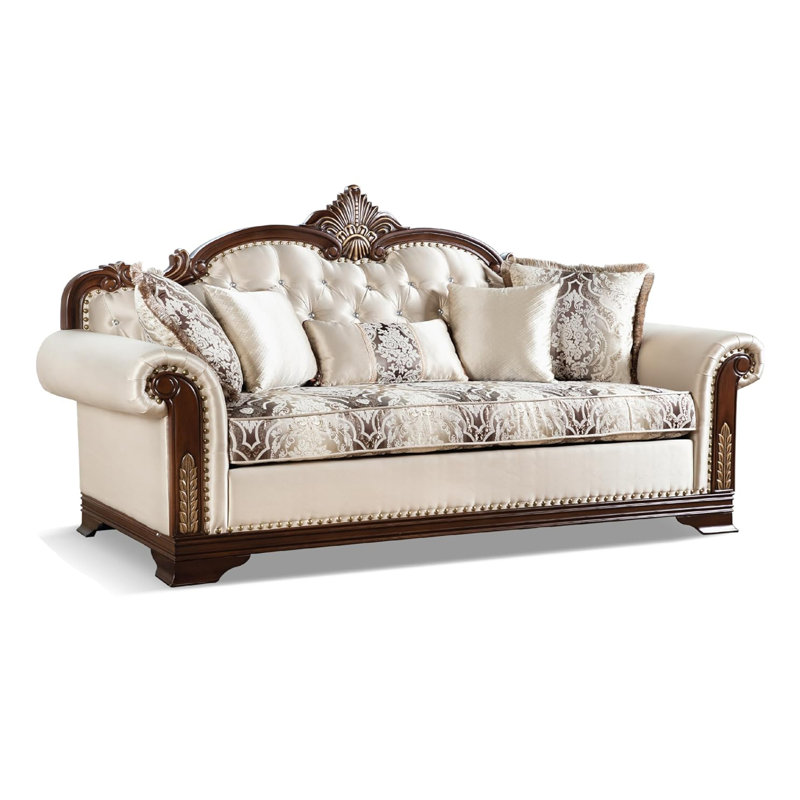 87.4" W Traditional Sofa, Dark Cherry/Beige
