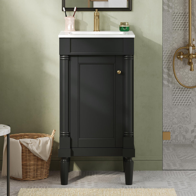 Petit meuble-lavabo de luxe 18 po, Noir, Doré