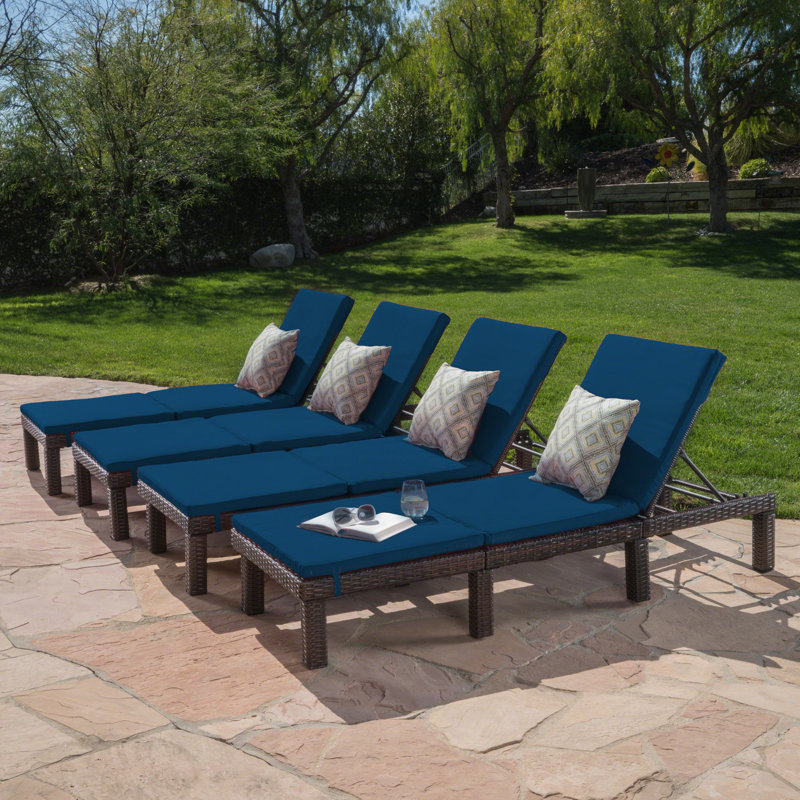 Caston Outdoor Wicker Chaise Lounge Set , Cushion Included, Blue