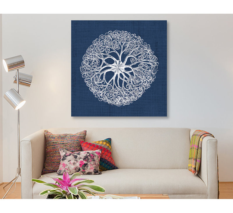 «Sea Anemone on Indigo II» par Vision Studio, impression sur toile tendue, H 12 po x l 12 po x P 0,75 po, Toile tendue