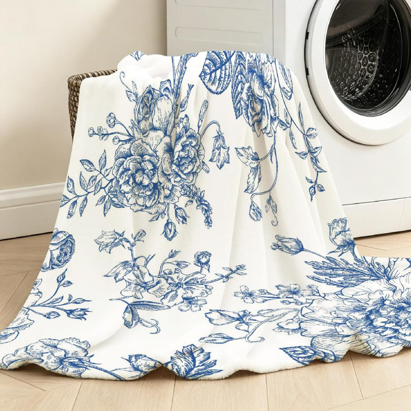 Jeté en flanelle de polaire bleu ultra doux, rétro sans couture avec imprimé recto, Throw 50" x 60"