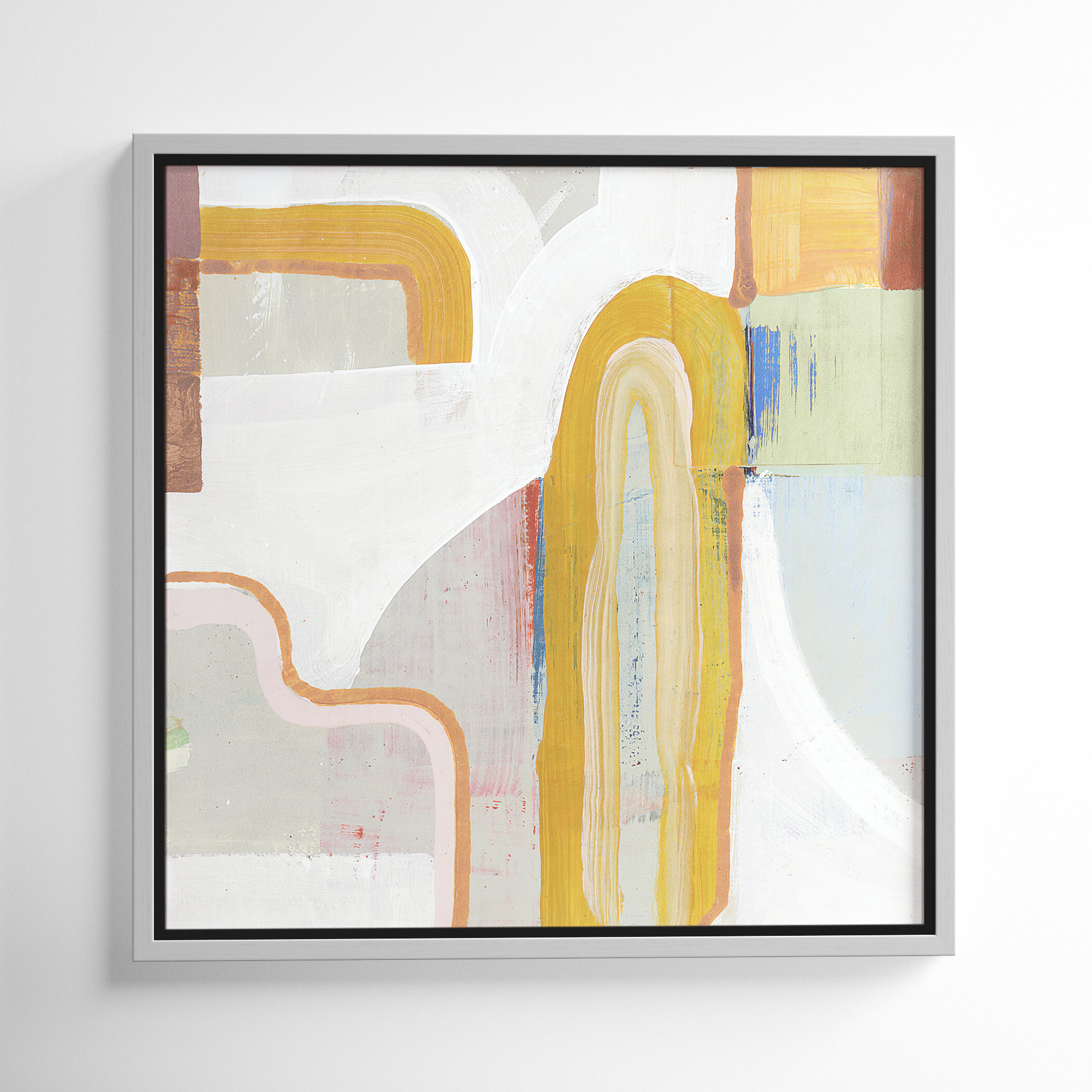 Together Again II by Cartissi - Floater Frame Painting on Canvas, 46.5" H x 46.5" W x 2" D, Silver 