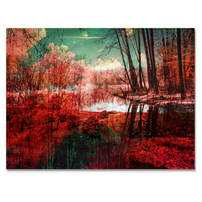 " Red Autumn Artistic Forest By The Lake "