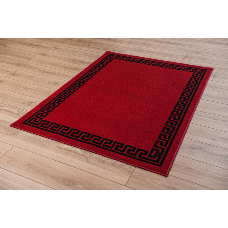 Rampzipoor Non-Slip Geometric Indoor Doormat, Rectangle 160 x 220cm, Red Black
