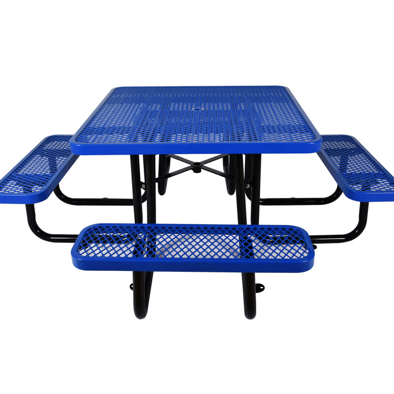 Table de pique-nique 46 po carrée en acier bleu pour l'extérieur, Bleu