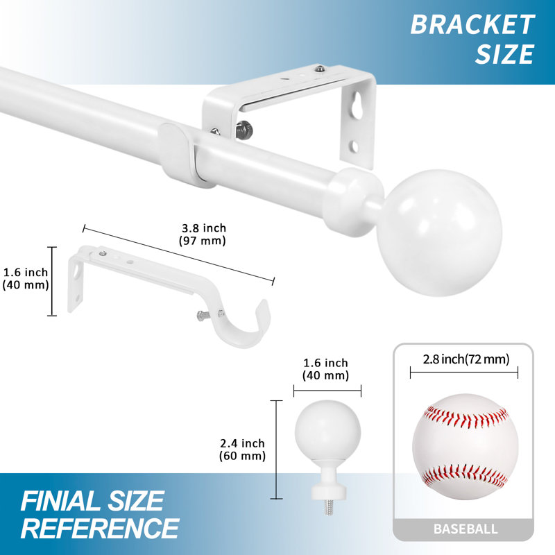 Verna Adjustable Single Curtain Rod, 28" - 48", Glossy White