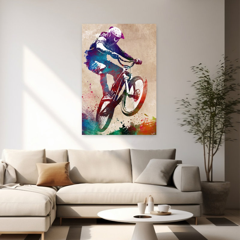 «Vibrant Bike Jump», art mural contemporain, 60" H x 40" W