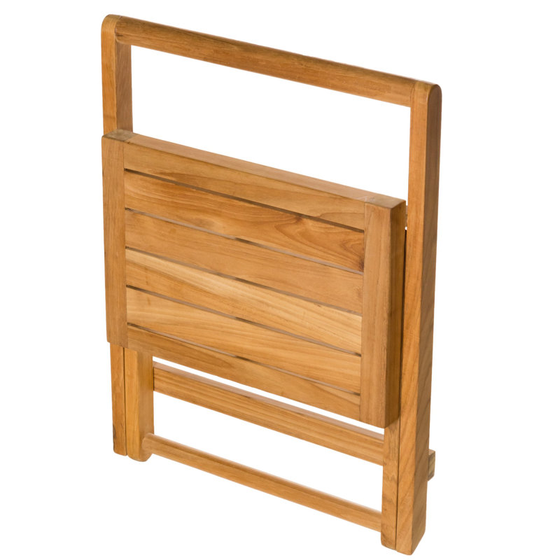 Fiji 16'' Teak Wood Folding Shower Bench with Brass Handle