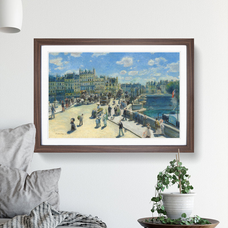 Pont Neuf in Paris by Pierre-Auguste Renoir - Picture Frame Painting, 48cm H x 65cm W x 2cm D, Walnut Framed
