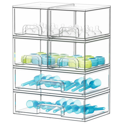 6-Pack Acrylic Baby Bottle Storage Organizer, Stackable Clear Drawer Container for Countertop, Vanity, Bathroom, Cabinet & Pantry, 4S2L