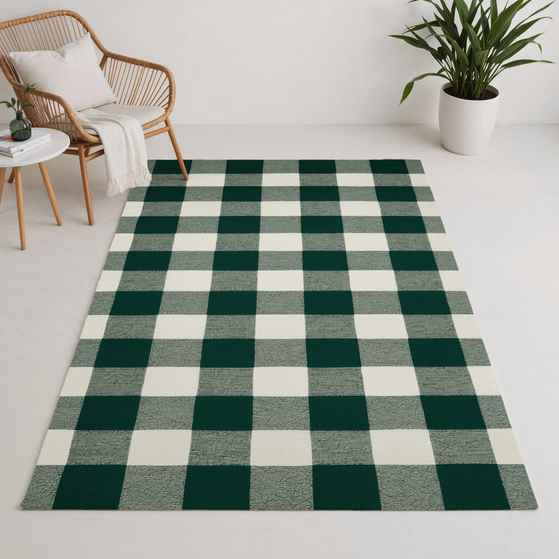 Checkered Gray Indoor and Outdoor Area Rug, Rectangle 5' x 7'
