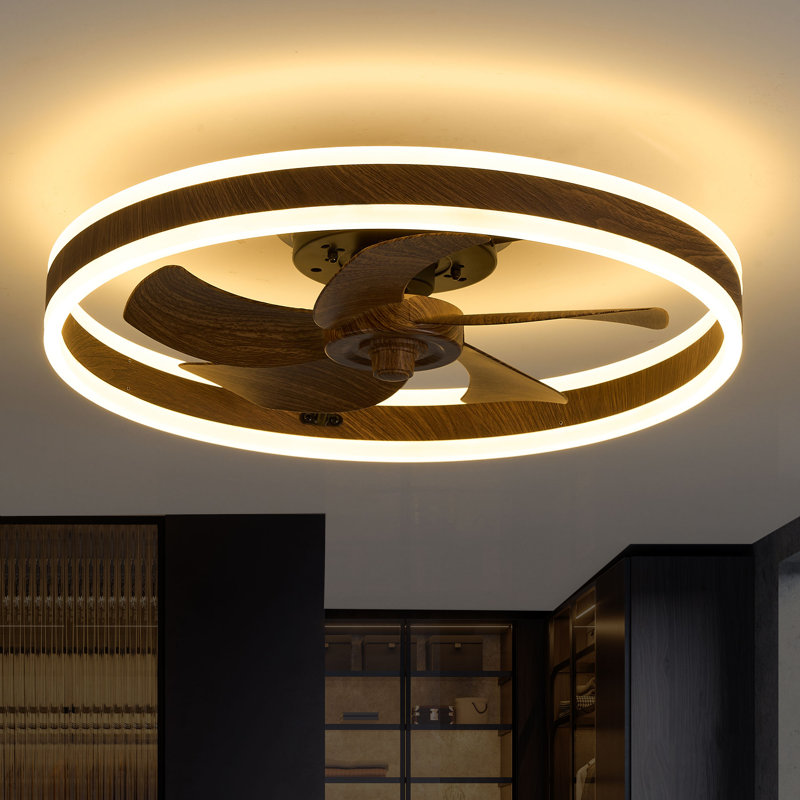 Ventilateur de plafond encastré 20 po en noyer peint avec lumière et télécommande, Noyer
