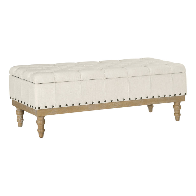 Banc de rangement rembourré en polyester Coleene, Lin