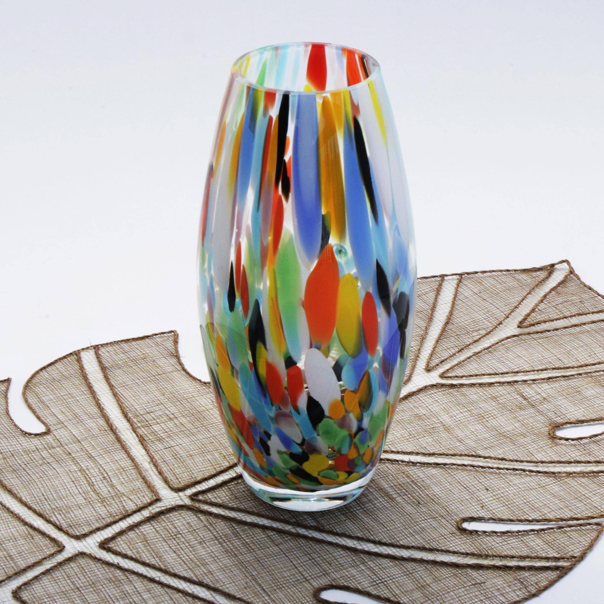 Ivy Bronx Carnival Confetti , Handblown Art Glass Vase (9 Inch) 