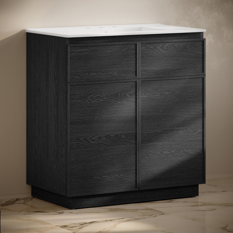 St. Tropez 36" Freestanding Bathroom Vanity With Sink Top, Black, White, 8" Centers