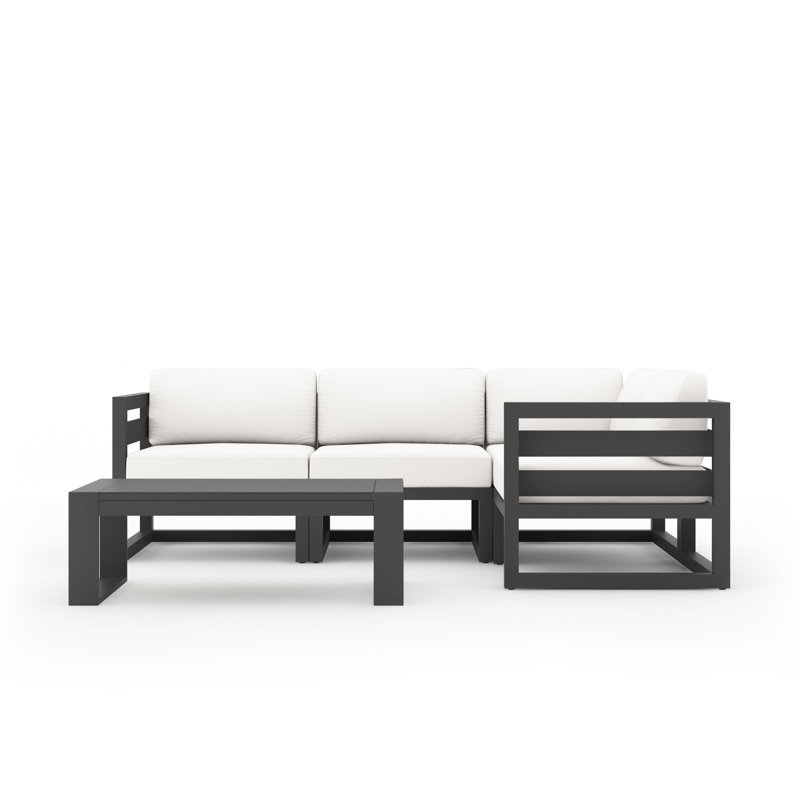 Avion 5 Piece Sectional Set - Black, Canvas Natural Sunbrella® Canvas, Slate