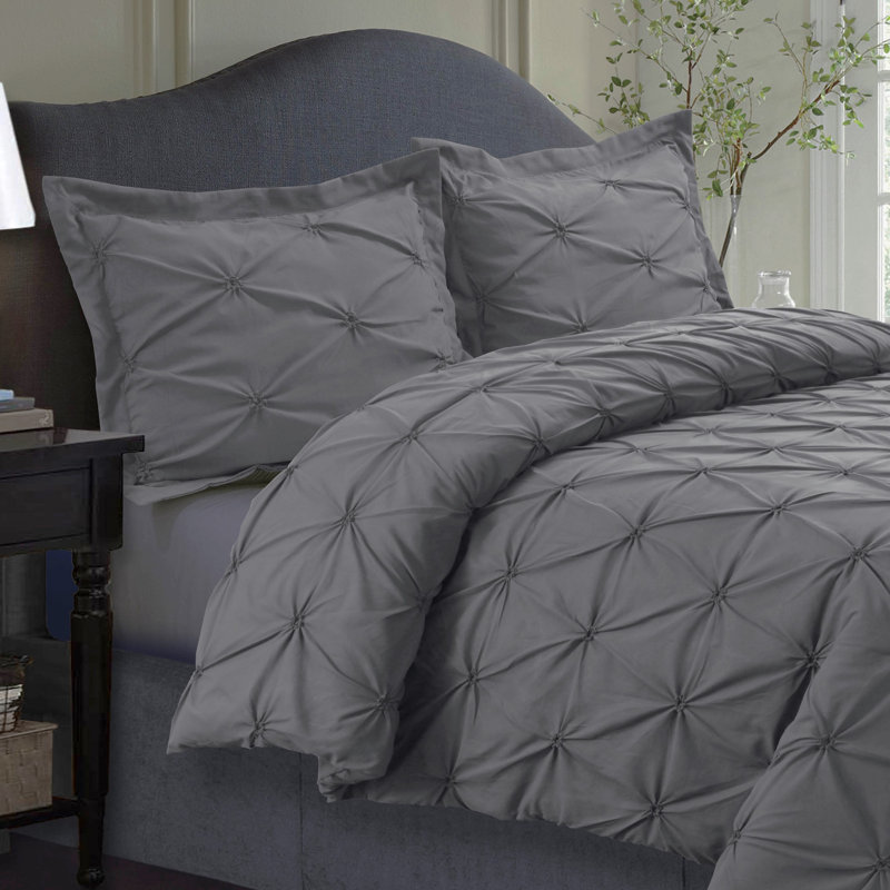 Modern & Contemporary Polyester Duvet Cover, Queen Duvet Cover + 2 Standard Shams, Gray