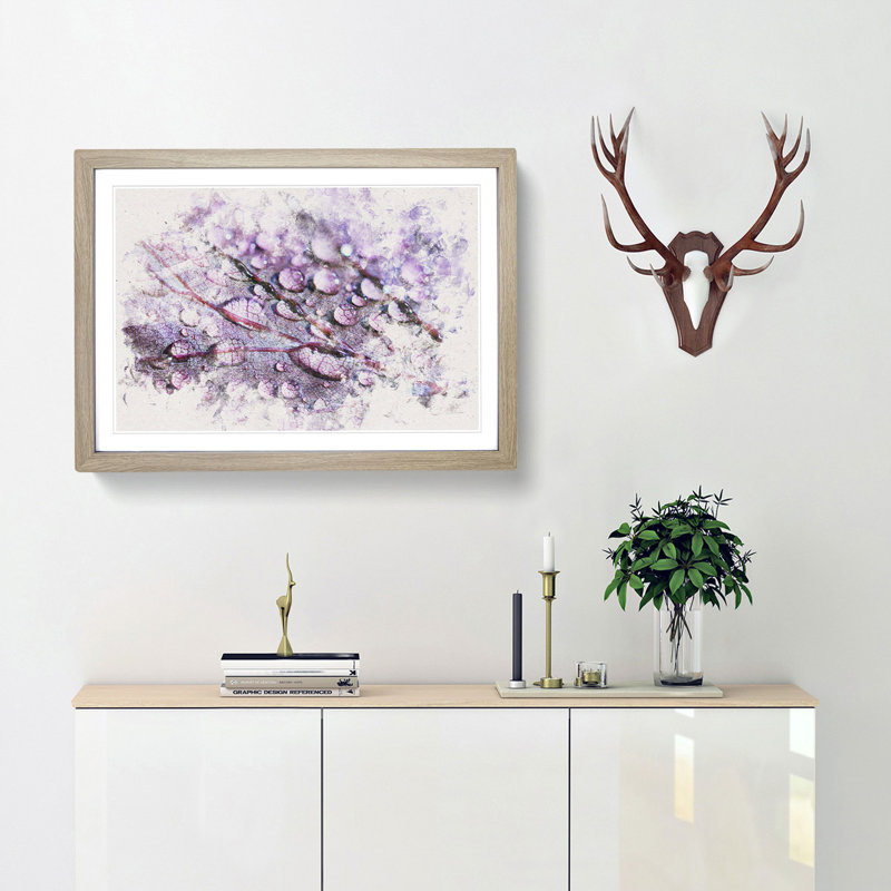Dewdrops Upon A Lilac Leaf - Single Picture Frame Painting on MDF, 62cm H x 87cm W x 2cm D, Oak Framed