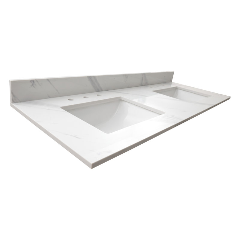 Calacatta White Marble Double Sink Vanity Top with Backsplash