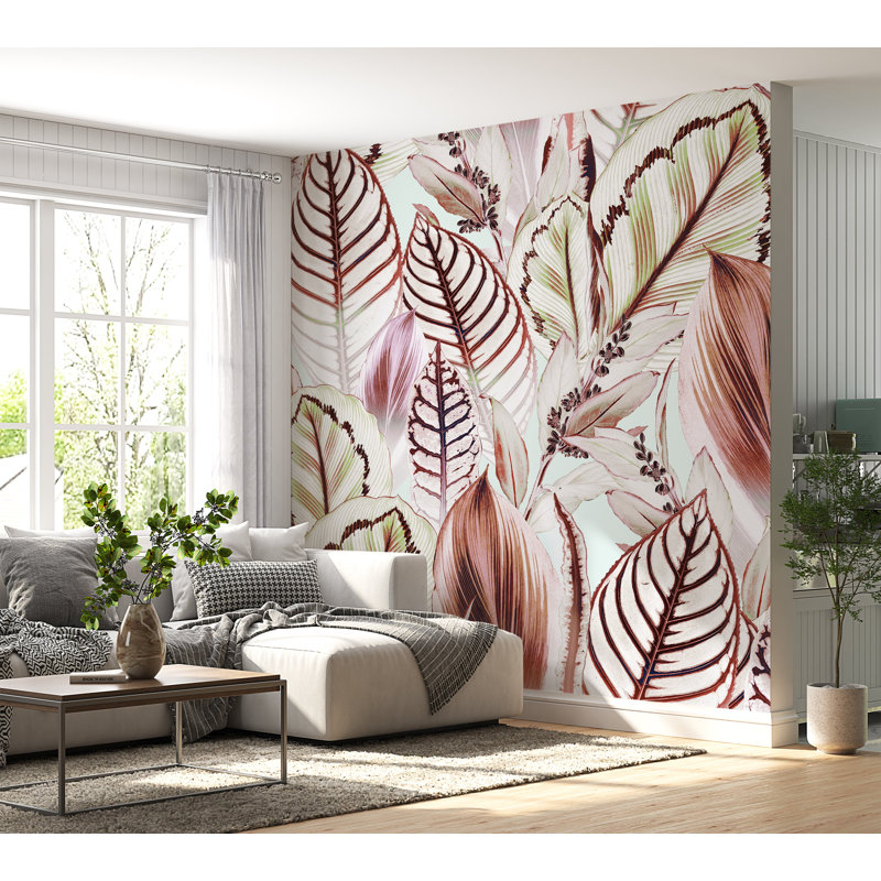 Adhésif mural botanique pelez et collez Odion - mélange de feuilles tropicales, L 120 po x l 210 po