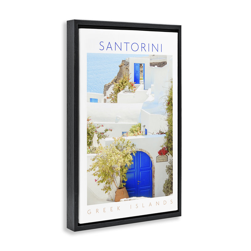 Cadre flottant Santorini, îles grecques, design par Erin Marie, H 31 po x l 21 po, Cadre flottant noir de jais