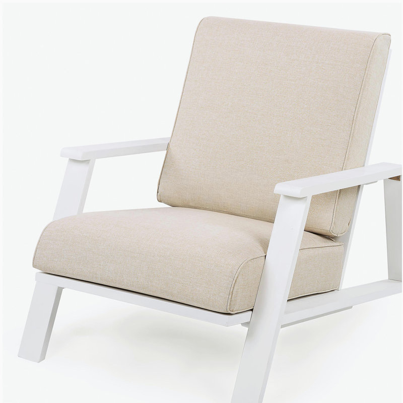 Ensemble de 2 chaises longues pour patio, fauteuil club d'extérieur avec coussin et structure en bois d'acacia, Blanc