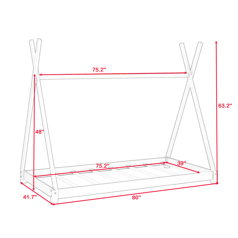 Wilpert Twin Size Platform Bed with Triangle Structure, Gray