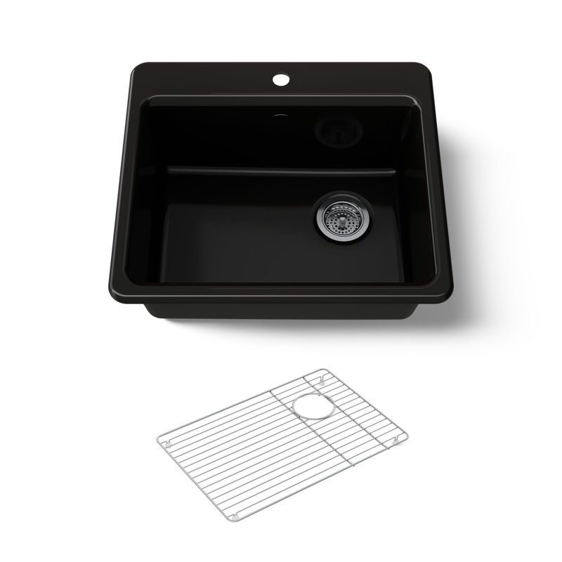 Évier de cuisine avec support de bassin L 25 po x l 22 po x 9-5 po Riverby, 1 trou, Noir