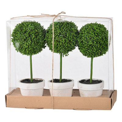 3Pcs Mini Faux Topiaries Cream Pot - Make Your Dining Table Shine Decor Enchanting For Office Areas