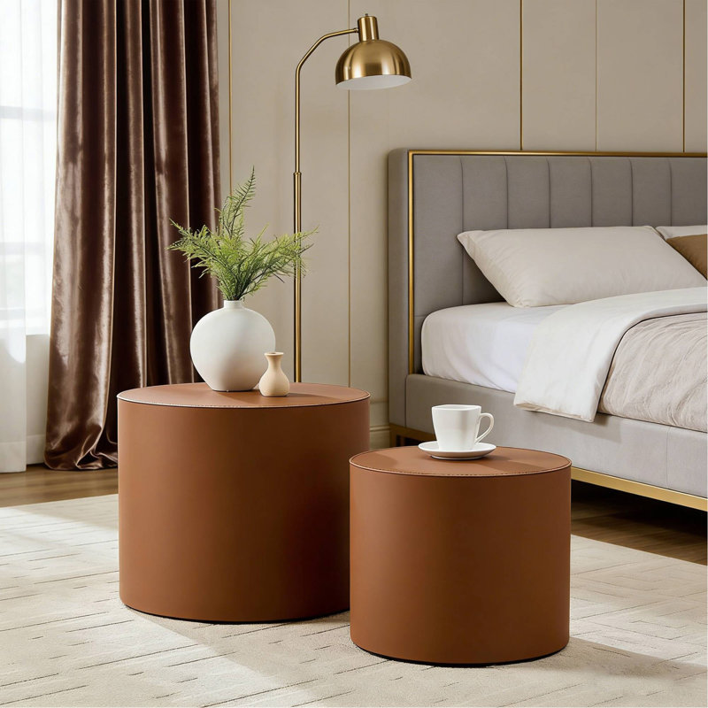 Table en cuir brun moderne Modern, 14.96" H x 19.09" W x 19.09" D