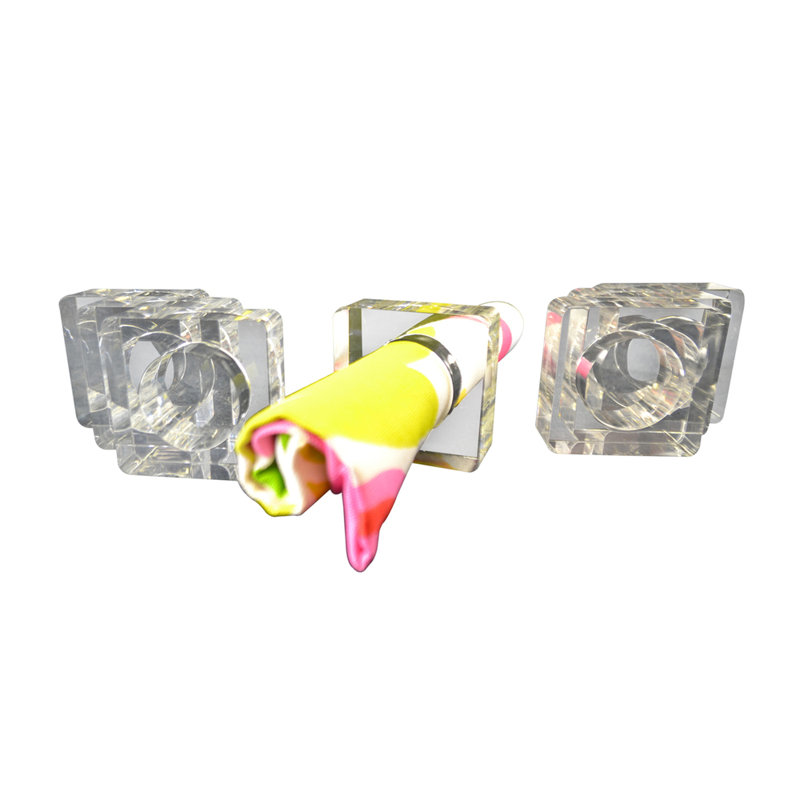 Clear Lucite Square Modern Napkin Ring Set