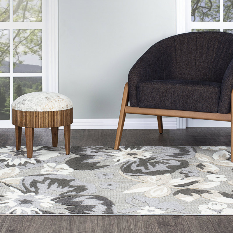Floral Beige/Gray/Ivory Indoor & Outdoor Area Rug Gray, Runner 2'7" x 12'