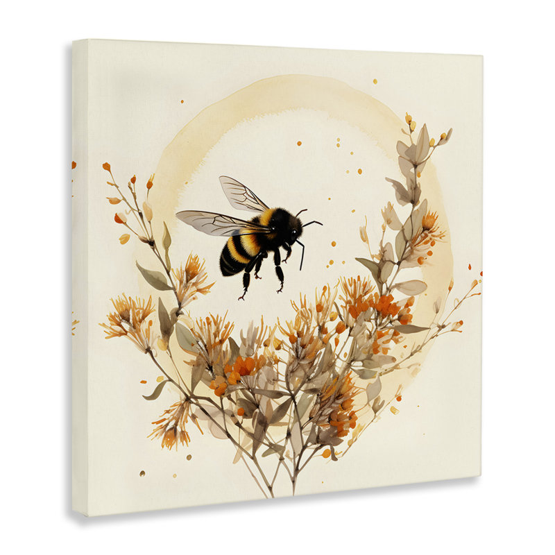 "Bee Florals View", art mural par Petal Prints Design, H 17 po x l 17 po