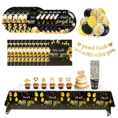 Ensemble de vaisselle décorative de fête pour la retraite, ensemble de 212, pour 30 personnes, or noir Happy Retirement