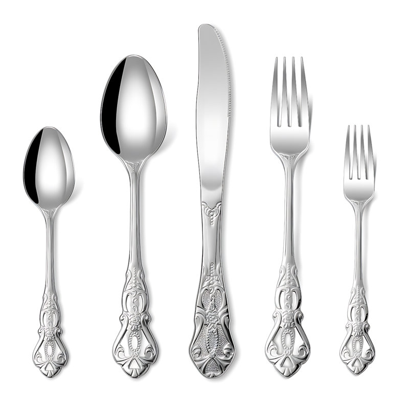 20 Pieces Royal Court Stainless Steel Cutlery Set - Elegant Embossed Hollow-Out Design For Steak Knives, Forks, And Dessert Spoons, Perfect For Hotels And Western Restaurants